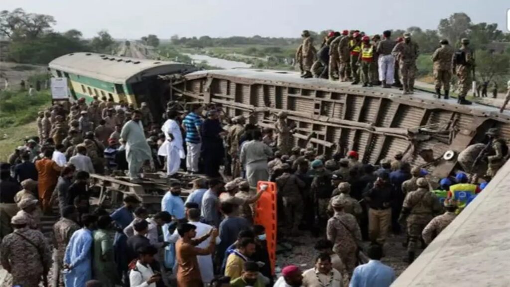 Scene after Zafar Express derailed following a suspected Baloch insurgent blast in Jacobabad, Sindh province — Image Credit : x