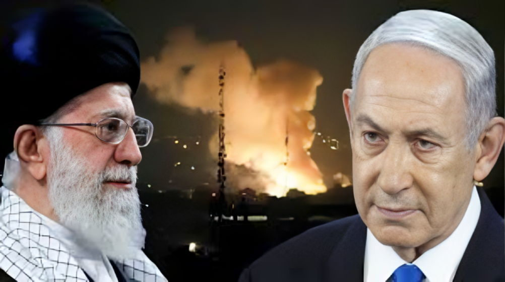 A night sky lit up by intercepted drones during Iran's retaliatory drone strike on Israel.